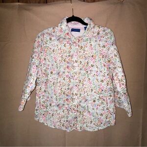 Karen Scott Pink Striped Floral Blouse size medium